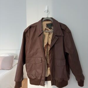 Vintage Brown Leather Bomber Jacket
